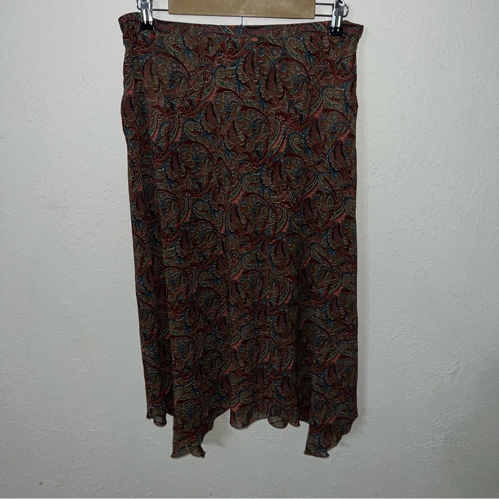 Liz Claiborne Brown Warm Hues Floral and Paisley Print Skirt Size 10.